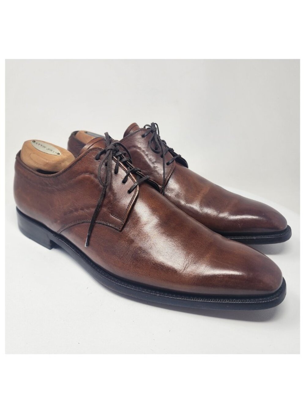 Faconnable Derby Dress Shoes Men 10.5 Brown Leather Plain Toe Fresh Polish 7162